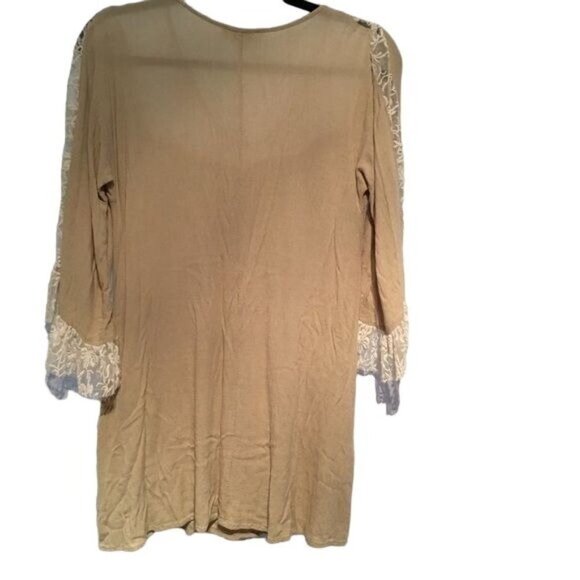 Umgee Womens Blouse Lace &Tassel Accents Beige/Cream BoHo SZ M - Picture 3 of 3